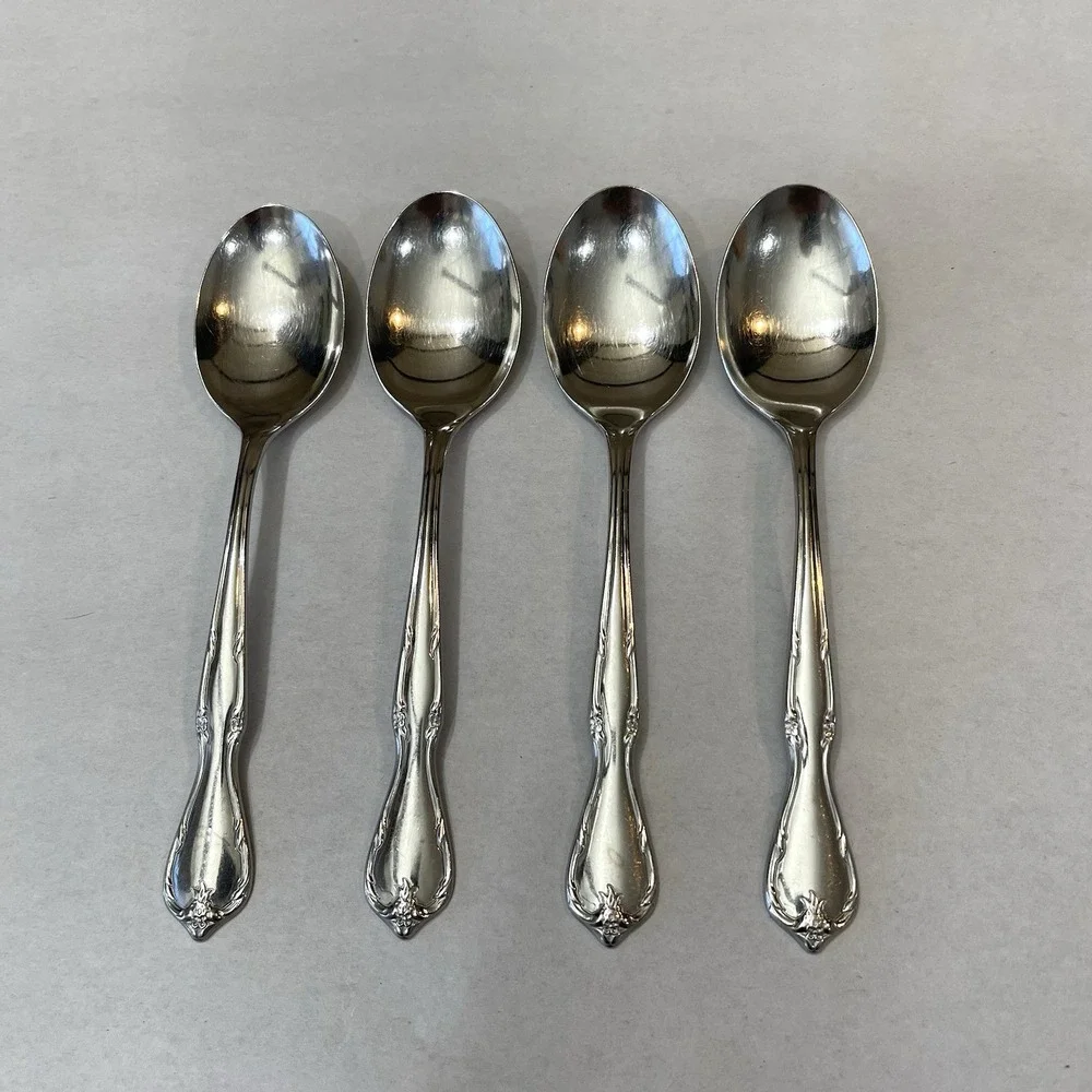 4 Insico International Silver Stainless Dinner Spoons Victorian Charm Embassador